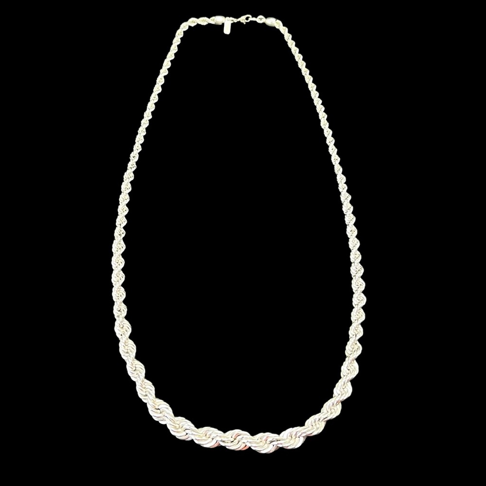 Vintage Signed Monet Silver Tone Twisted Rope Chain Necklace Graduated 26" L